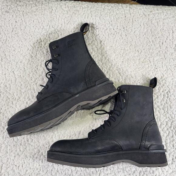 NEW Sorel Women's Hi-Line Lace waterproof Boots Black Jet leather - Size US 9 - Picture 4 of 6